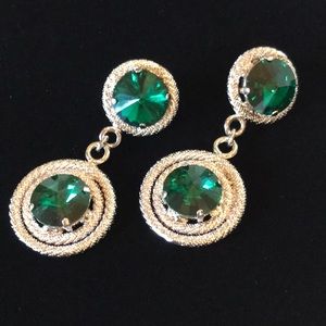 Italian Swarovski Crystal Earrings Emerald&Silver